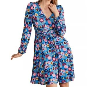 Boden Mini Floral Tea Dress in Moroccan Blue- size 14